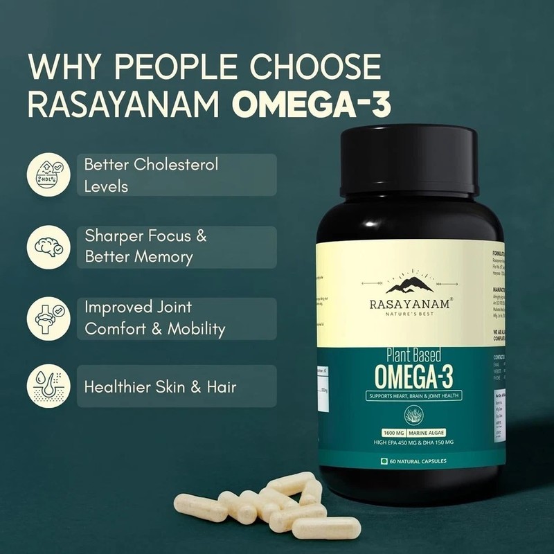 Omega-3 Capsules , 1600mg | No Burps, No Fish Oil, Pure Algae- 120 Capsules gallery