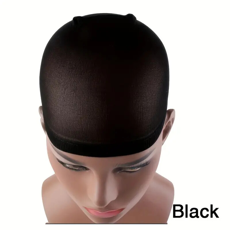 Hair Wigs Stocking Cap Black Weaving Mesh Net Fishnet Elastic Liner 2pcs/pack