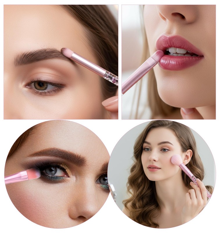 7 PCS Pink Bling Makeup Brushes Glitz Glam Set Sequins Handle Professional gallery