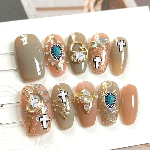 BOXOB 50pcs Turquoise Nail Charms, 3D Hollow Out Vintage Pendants DIY Western gallery