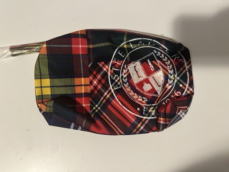 Estée Lauder Red Plaid Tartan Cosmetic Makeup Bag 8x6x1.75 Inches