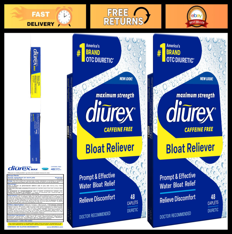 Caffeine-Free Water Bloat Relief, Maximum Strength, 48 Count, 2 Pack, Fast Actin