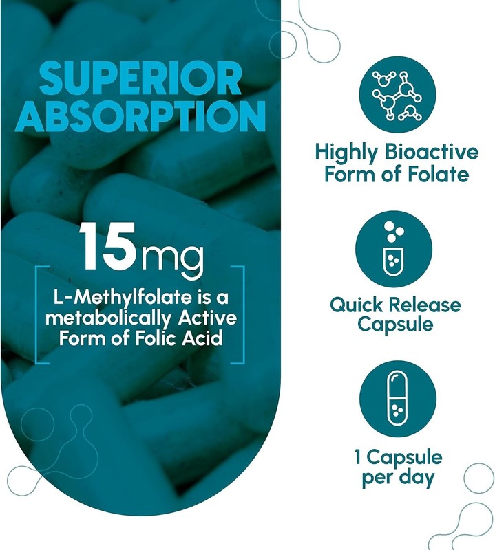 L-Methylfolate 15mg - L Methyl Folate Supplement 5-MTHF for Folic Acid Defici... gallery