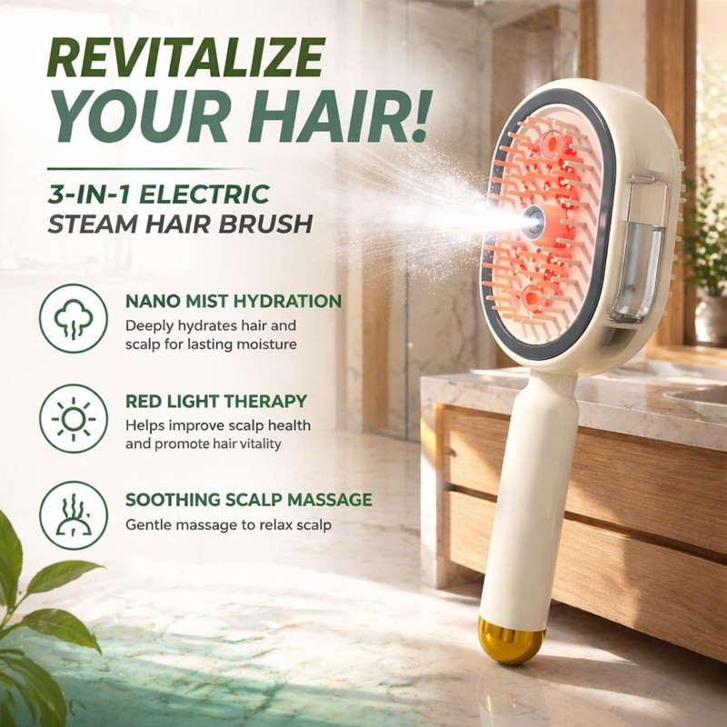 Electric Steam Hair Straightener Brush Rechargeable Anti Frizz Detangling Pink gallery
