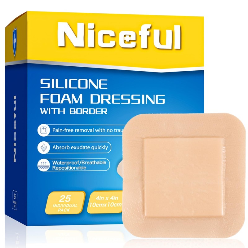 Silicone Foam Dressing Bulk 4″x4″25 PCS, Waterproof Silicone Large Bandages f…