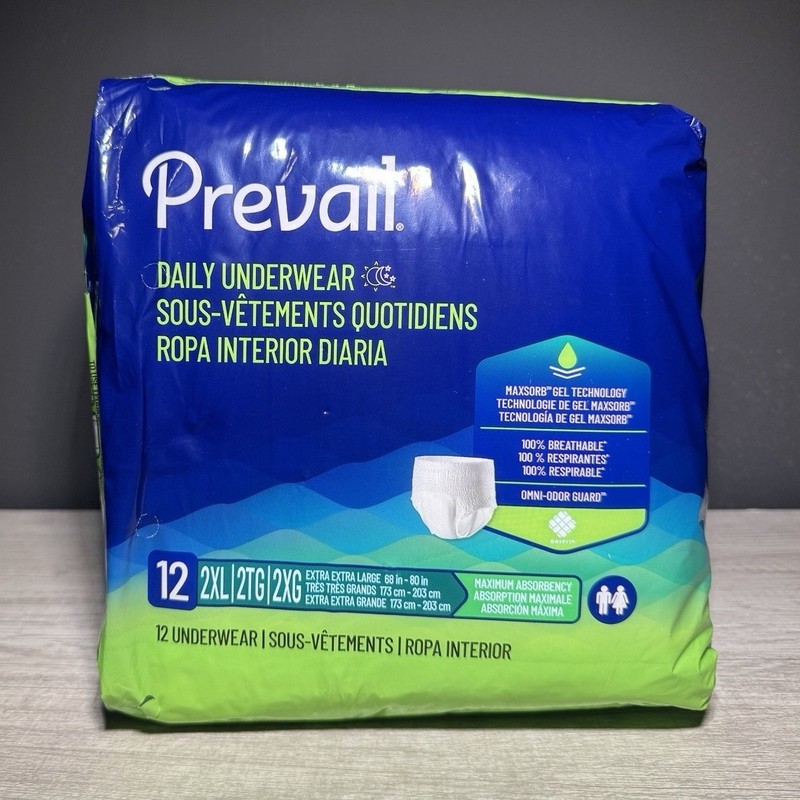 Prevail Disposable Underwear 2XL Maximum Absorbency 12 Pack Omni-Odor Guard