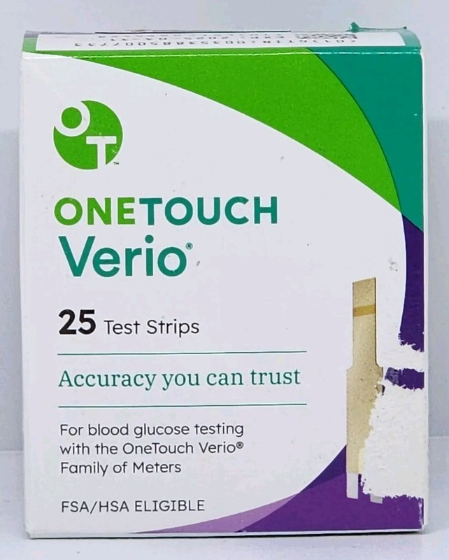 One Touch Verio Blood Glucose Test Strips 25 Count New in Box Exp. 03/31/2026
