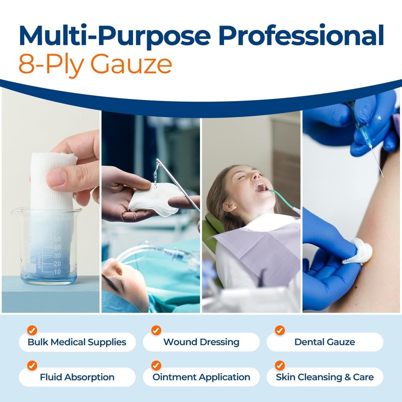 2000 Pack 4x4 Inch 8-Ply Cotton Gauze Sponges - Absorbent Wound Care Pads gallery