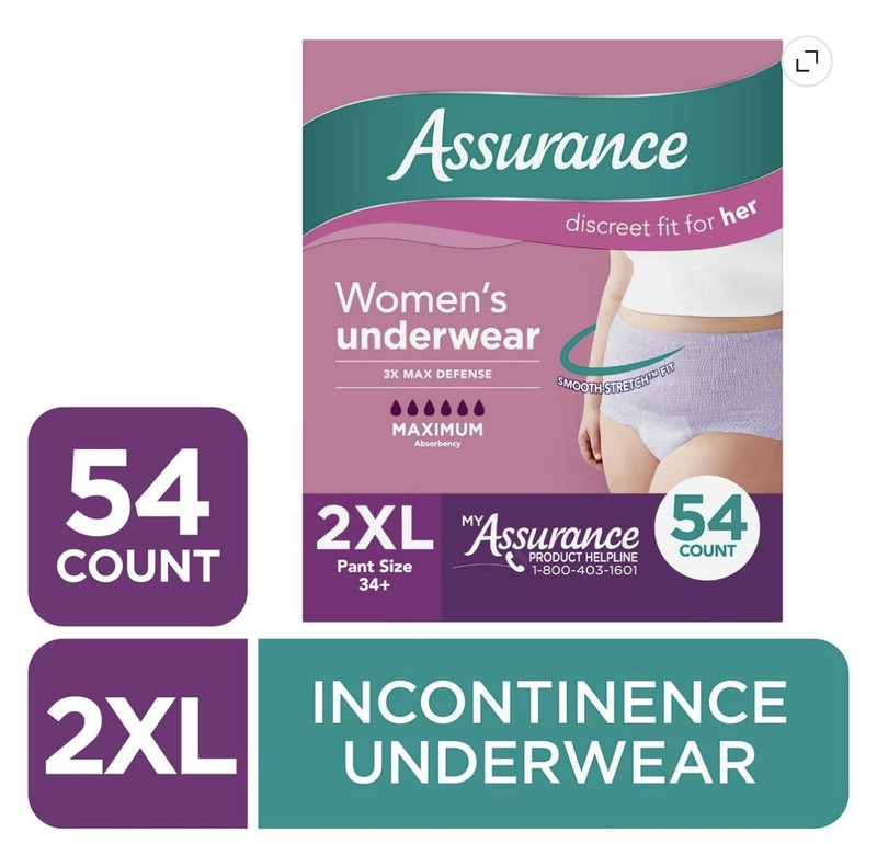 Assurance Women’s Incontinence Underwear 2XL Maximum Anti-Odor 54 Count