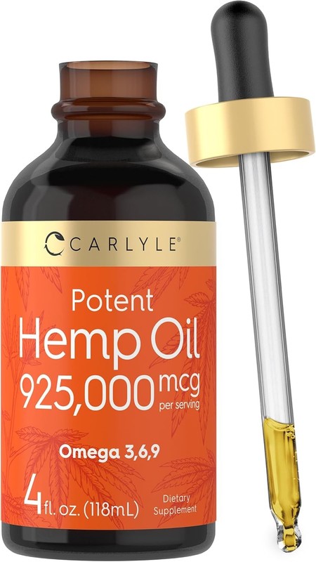 Hemp Seed Oil 925000 mcg | 4Fl Oz | with Omega 3 6 9 | by Carlyle