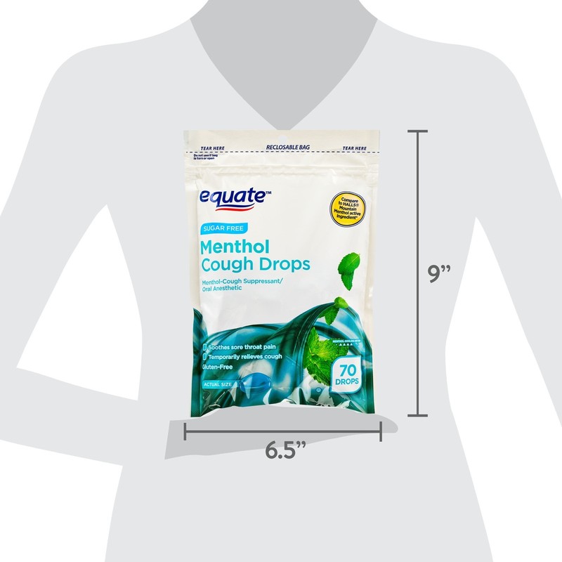 Equate Sugar Free Sore Throat & Cough Relief Menthol Drops 70 Count vs HALLS gallery