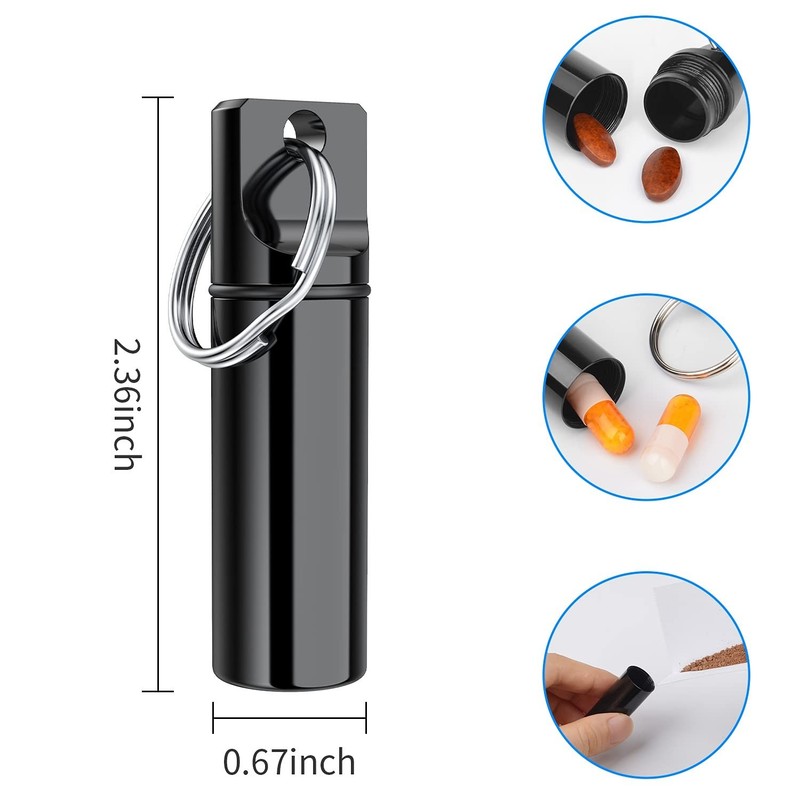 Small Pocket Pill Box Keychain, Aluminium Alloy Portable Pack of 1, Black gallery