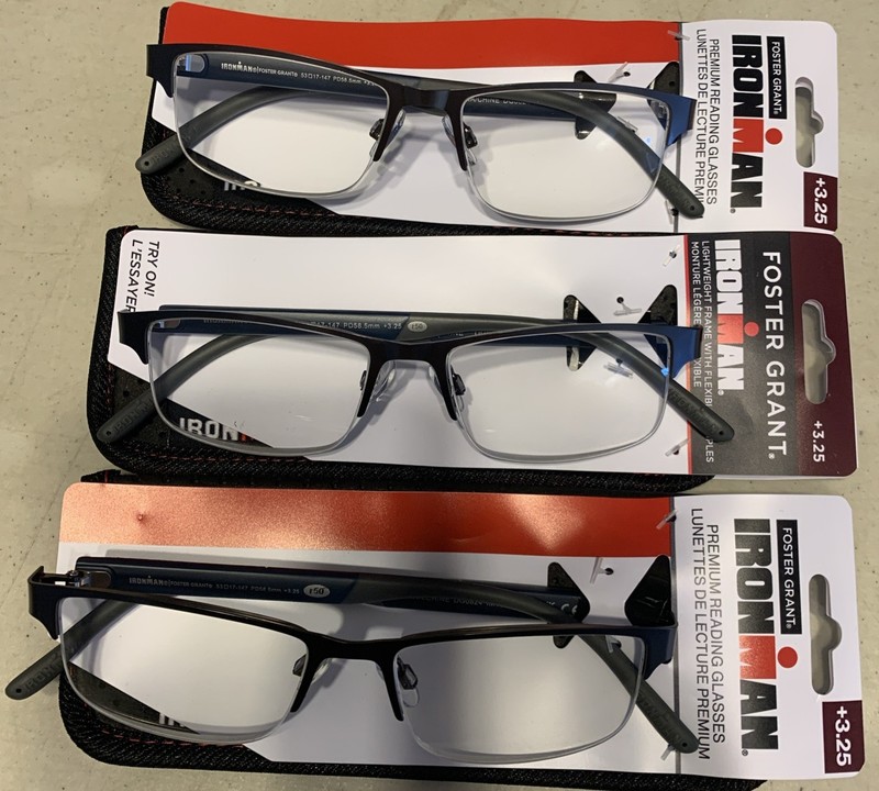 “3 pair” Foster Grant IRONMAN IM1001 +3.25 Gunmetal Reading Glasses Half-Rim