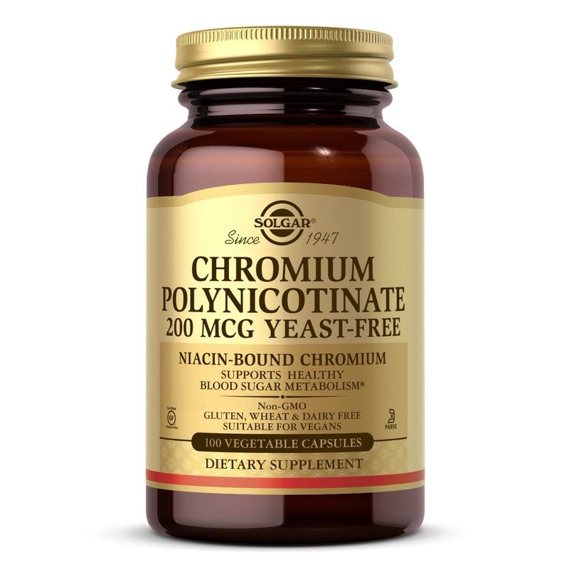 Solgar Chromium Polynicotinate 200 mcg Yeast Free 100 Vegetable Capsules