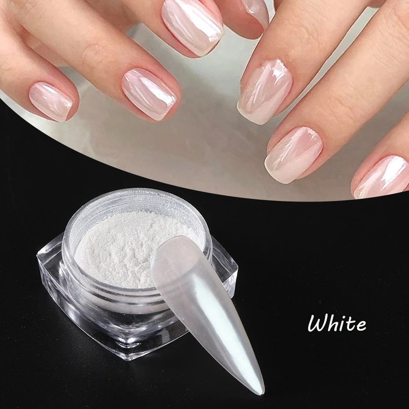 Pearl White Chrome Nail Powder Aurora Mirror Glitter Nail Art Dust