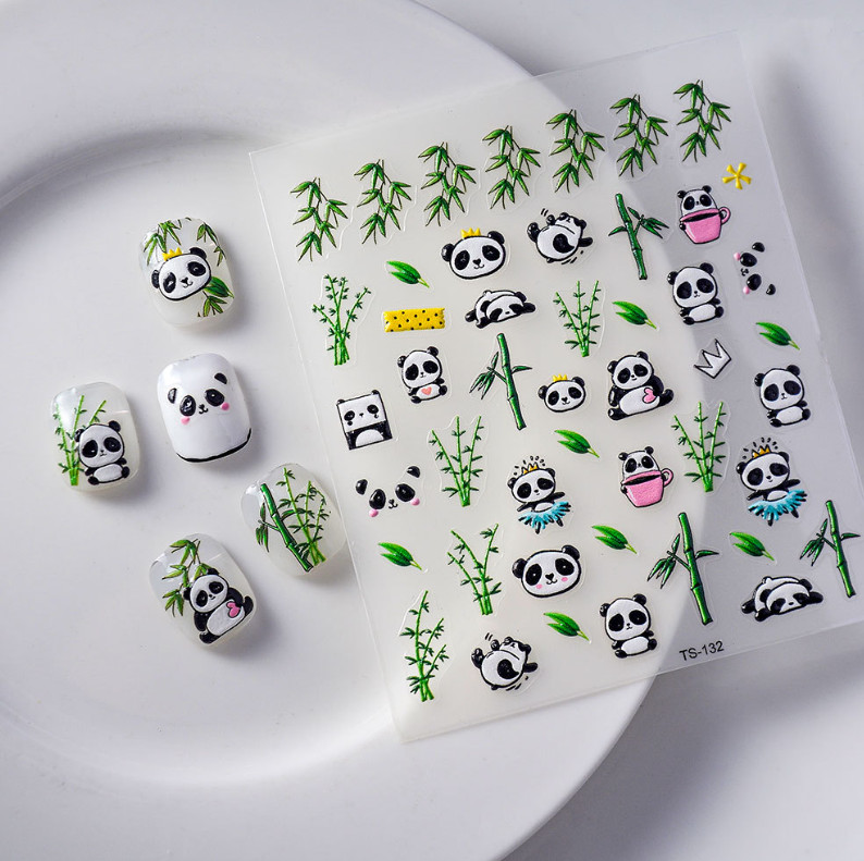 5D Embossed Panda Bamboo Decoration Nail Art Stickers Self-adhesive NH27