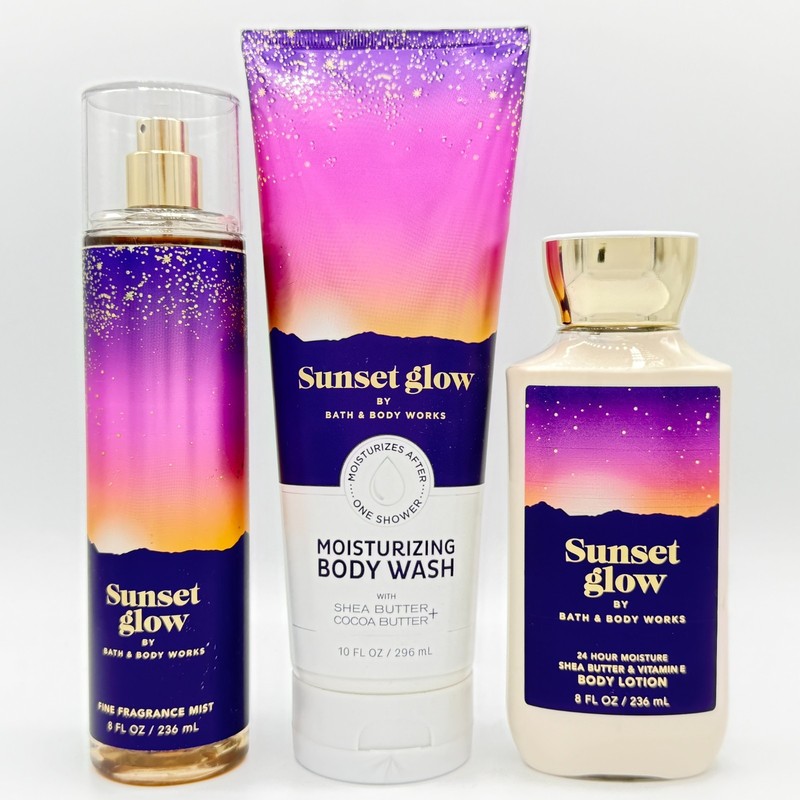 Bath & Body Works Sunset Glow Mist, Body Wash & Lotion 3-Piece Set