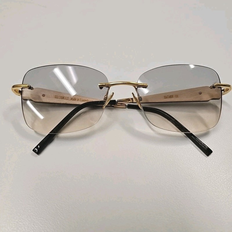 Vintage GOLD AND WOOD Rimless Eyeglasses Natural Wood With Case Made Luxembourg