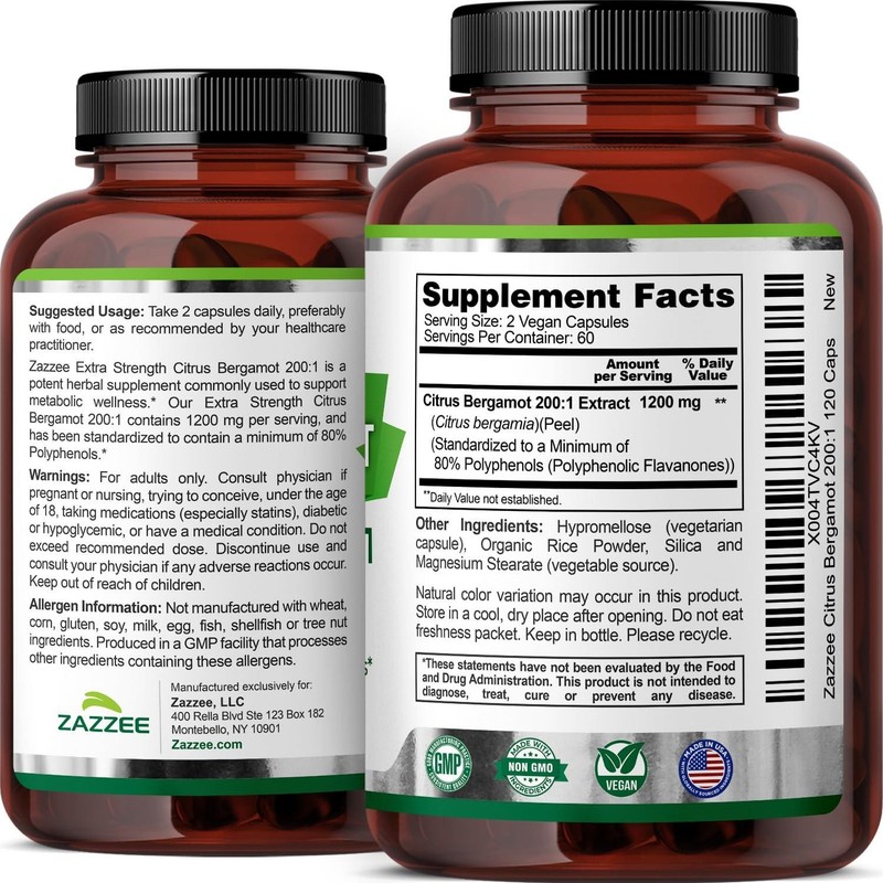 Zazzee Extra Strength Citrus Bergamot 200:1 Extract 1200 mg, 80% Polyphenols gallery