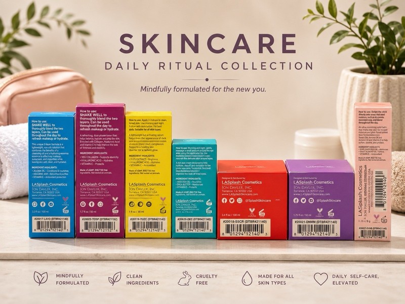 spAsh Skincare Daily Ritual 7pc Set Cleanser Serum Toner Scrub HA Vit C F/F gallery