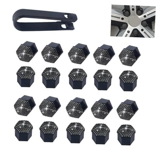 20 PCS Bling Crystal Wheel Lug Nut Cover, 17mm Hexagonal Nut Covers with Black gallery