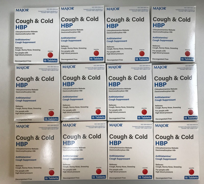 MAJOR Cough & Cold HBP Antihistamine Tablets 16ct/each (12 Pack) Exp:11/24