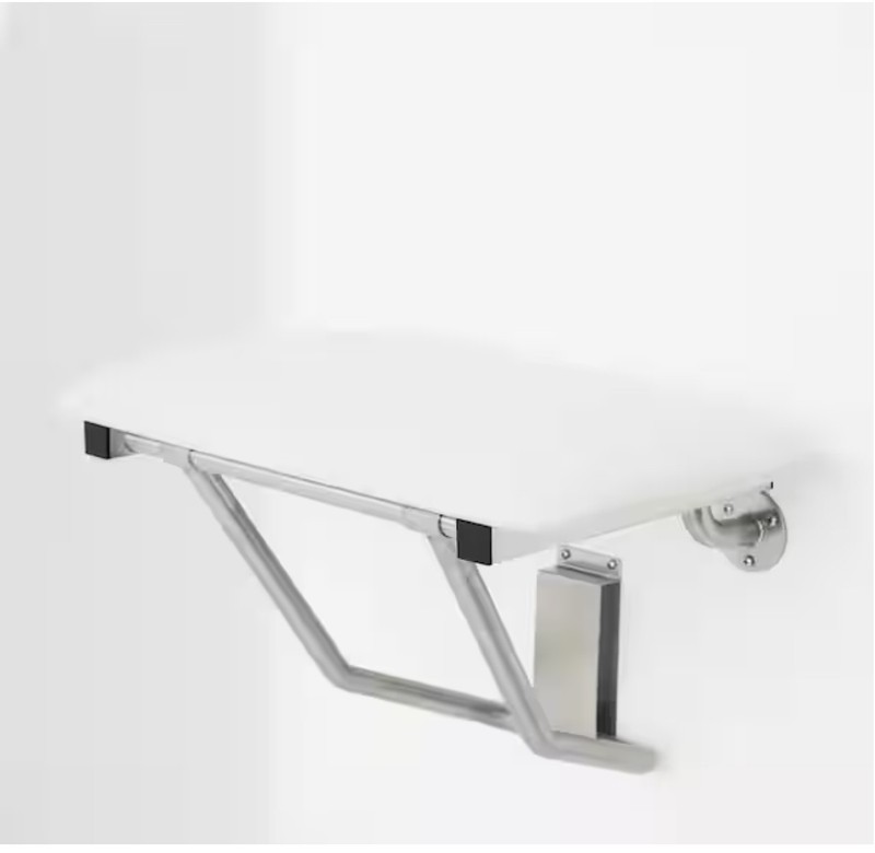 24 in. x 15 in. Padded White Folding Wall Mount Shower Seat Bench, ADA Compliant