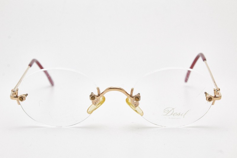 🤓 Vintage DESIL Glasses PANAMA 14K R.GOLD Frame Oval Rimless 90s👓Unisex