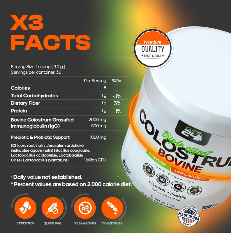 Cure24 Bovine Colostrum X3 Supplement Powder for 3.17 Ounce (Pack of 1) gallery