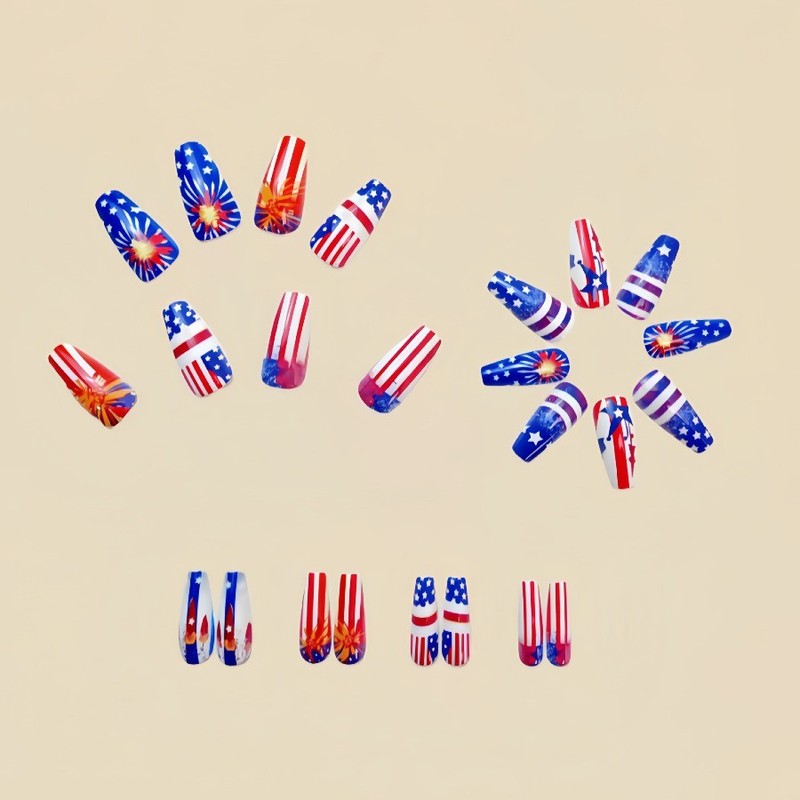 48PCS Independent Day Reusable Press-on Nails with Flag Pattern, Easy to Apply gallery
