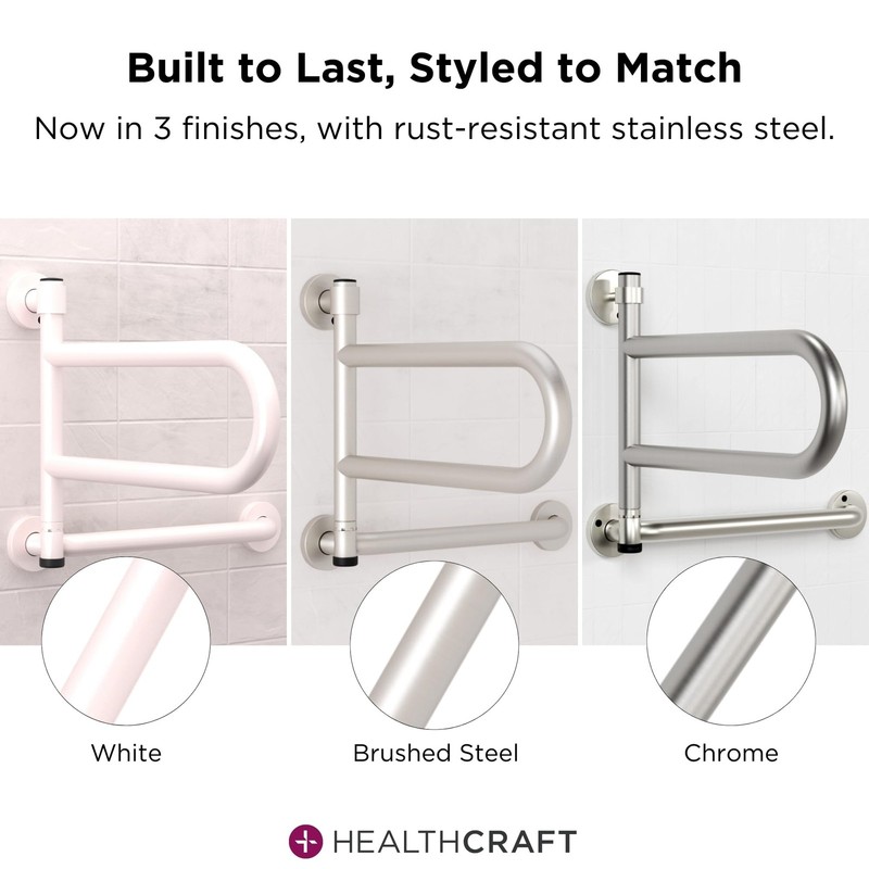 Healthcraft Dependabar 2025 Model Pivoting Wall-Mounted Grab Bar For Bathroom gallery