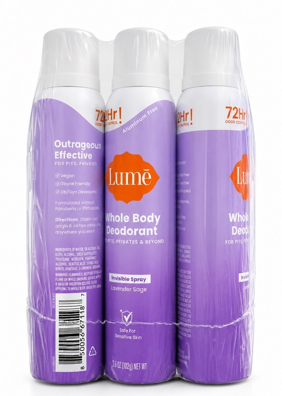 3x – Lume Whole Body Invisible Spray Deodorant – Lavender Sage – 3.6oz – New