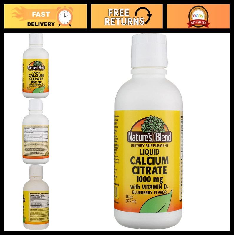 Nature’s Blend Calcium Citrate D3 Blueberry Liquid 16 oz Pack of 4