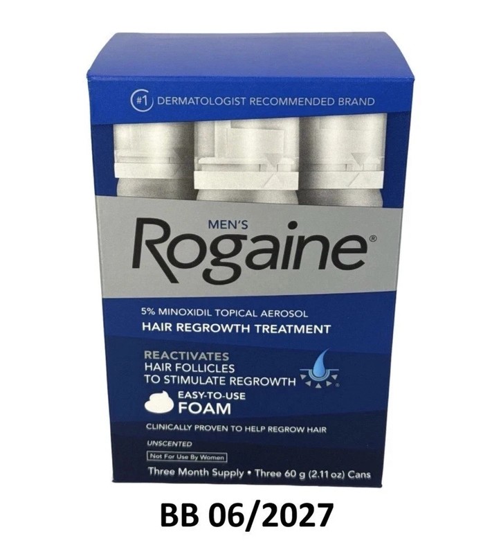 Rogaine Men’s 5% Minoxidil Foam Hair Regrowth Treatment, 3×2.11 oz, Exp 06/2027