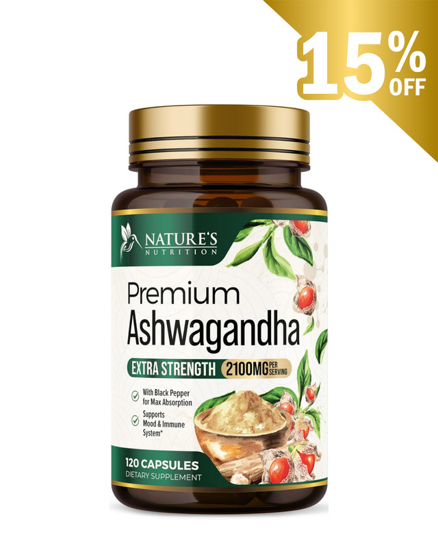 Organic Ashwagandha Capsules 2100mg Supplement w/ Black Pepper Root Powder