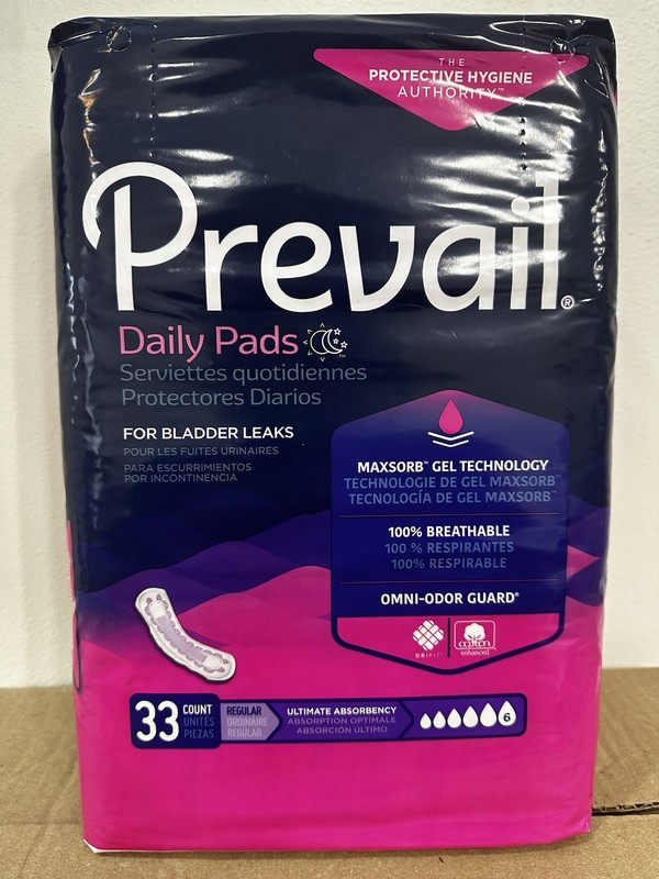 4 Pack Prevail Daily Pads Regular Ultimate Absorbency Odor Guard White 33 Count