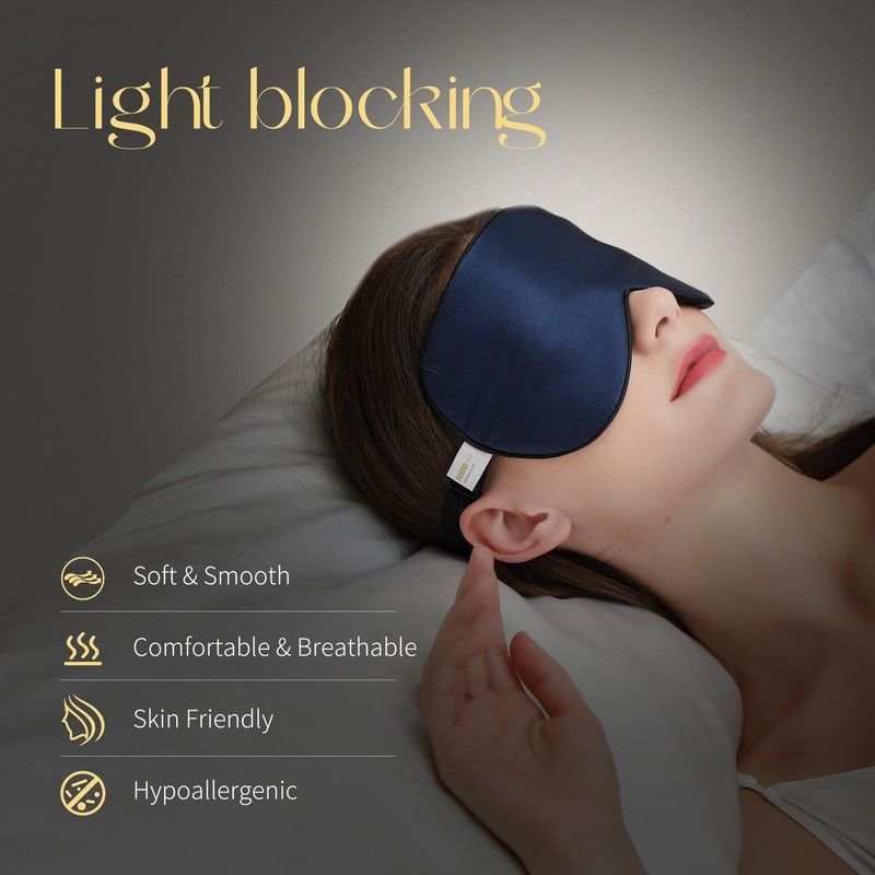 ZIMASILK 100% Mulberry Silk Sleep Mask with 1 Count (Pack of 1), Navy Blue gallery