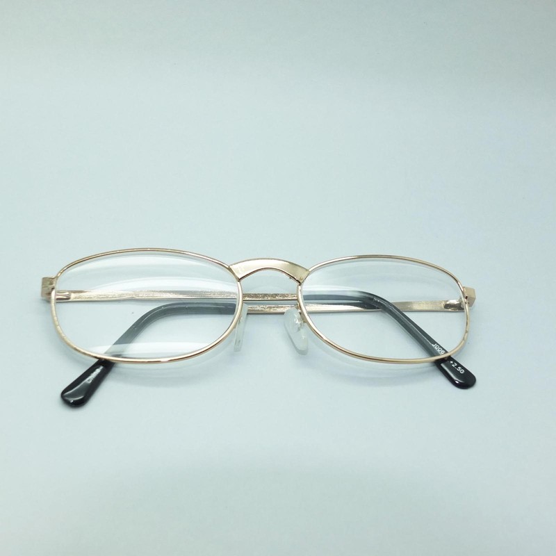 Reading Glasses Small Rectangle Flat Bridge No Fuss Gold Metal Frame +1.75 Lens gallery