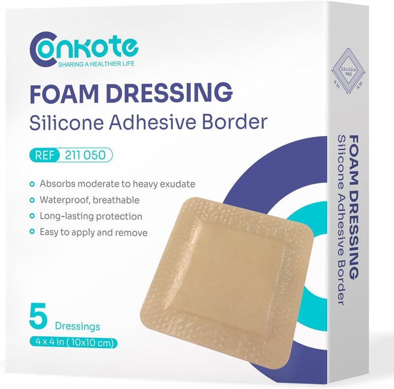 Pack of 5 Silicone Self-Adhesive Dressings 4'' x 4'' for Comfortable Wound Care gallery