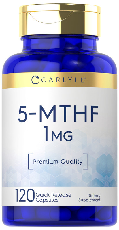 5-MTHF Supplement 1mg | 120 Capsules | L-Methylfolate | Non-GMO | by Carlyle