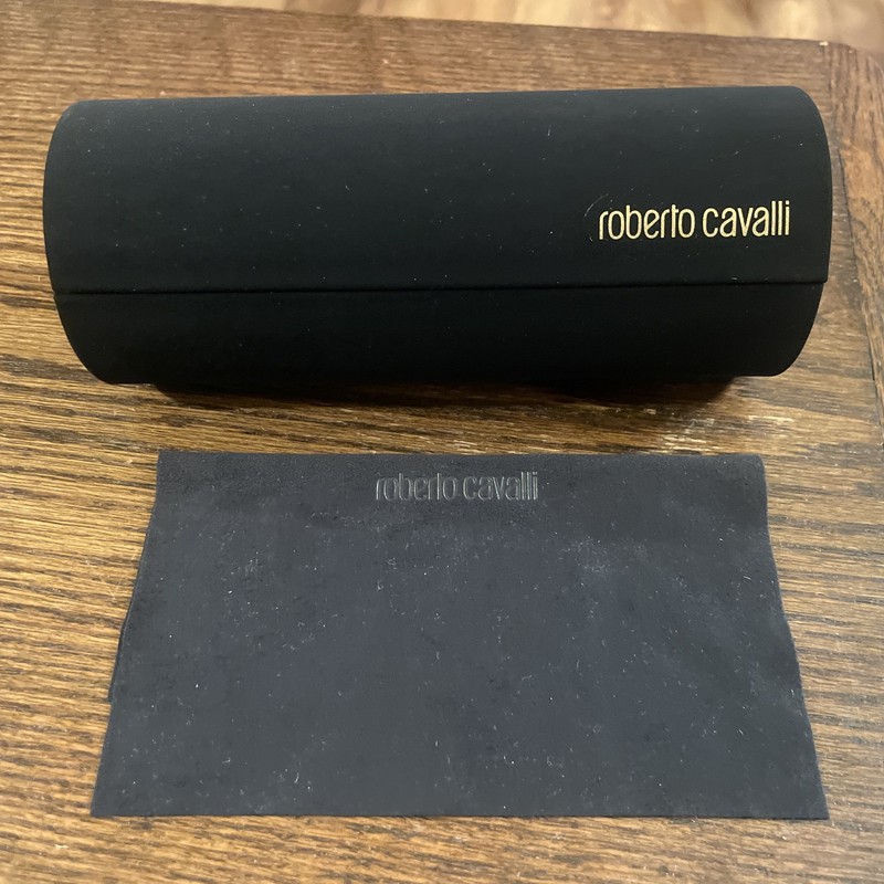 ROBERTO CAVALLI Round BLACK SUEDE LIKE SUNGLASS CASE WITH CLEANING CLOTH