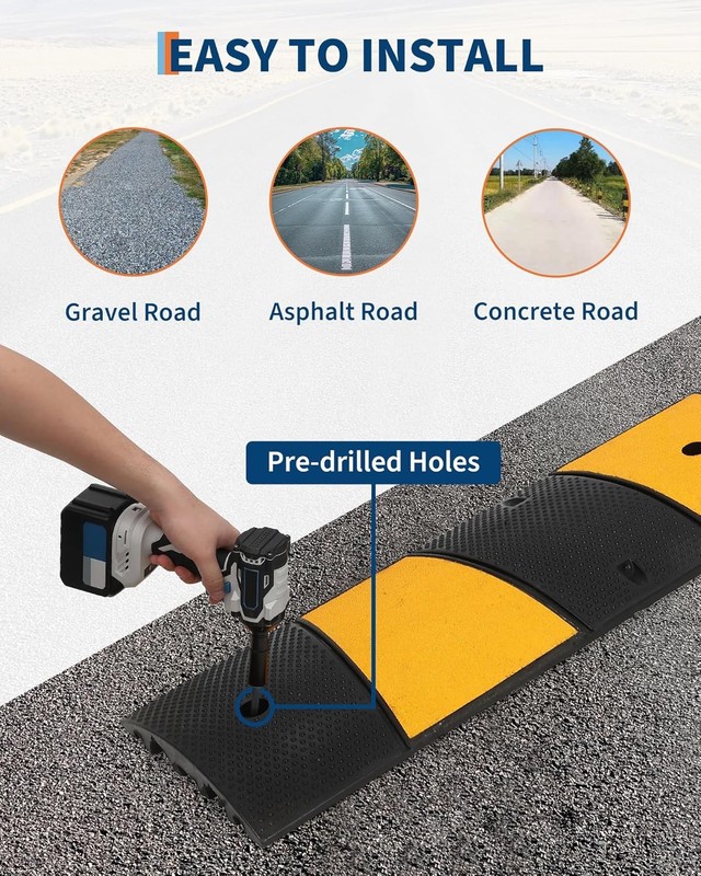 72" Heavy Duty Rubber Speed Bump 22K LB Capacity W/ Channels & Reflective Strips gallery