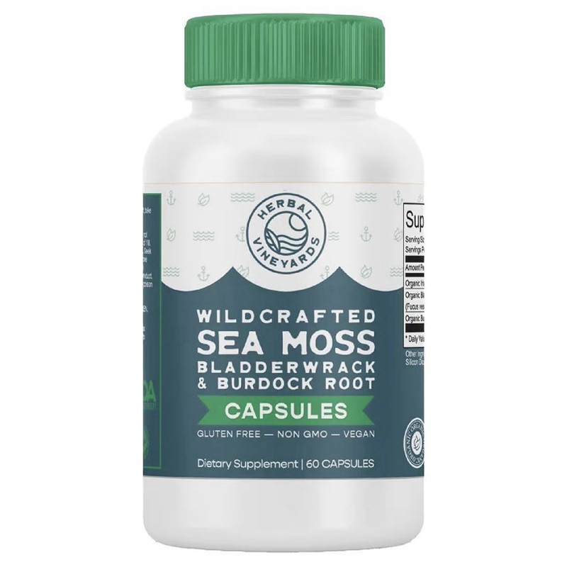 Herbal Vineyards Sea Moss Capsules w/ Bladderwrack Burdock 60Ct 1500mg