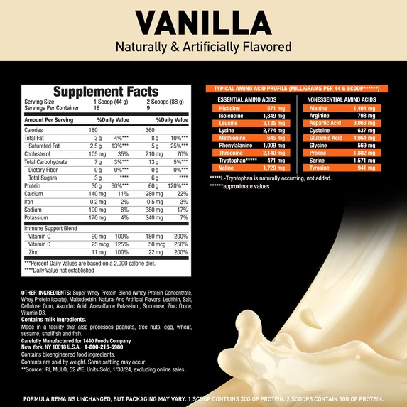 Body Fortress Whey Protein Vanilla 1.74lb 60g Protein Powder gallery