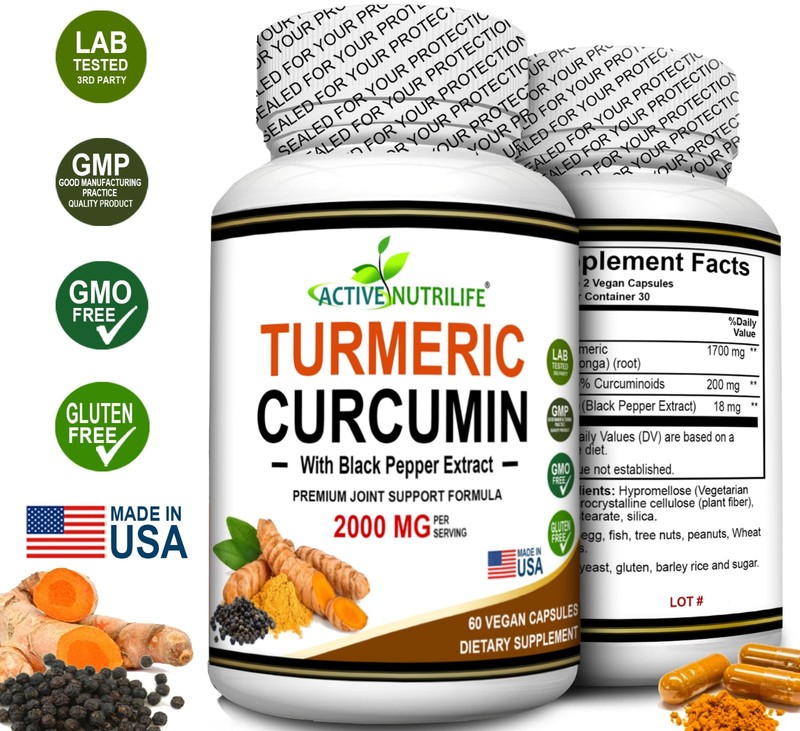 Turmeric Curcumin Highest Potency 95% 1950mg with BioPerine Black Pepper Extract