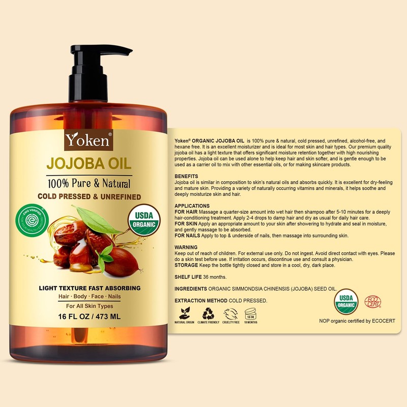 Pure Jojoba Oil Organic USDA Certified 16 fl oz, 100% Natural Jojoba Oil for ... gallery