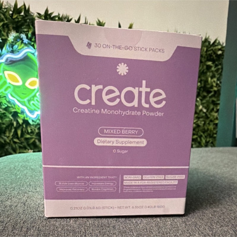 Create Creatine Monohydrate Mixed Berry Powder Stick Packs 30 Sugar-Free Non-GMO