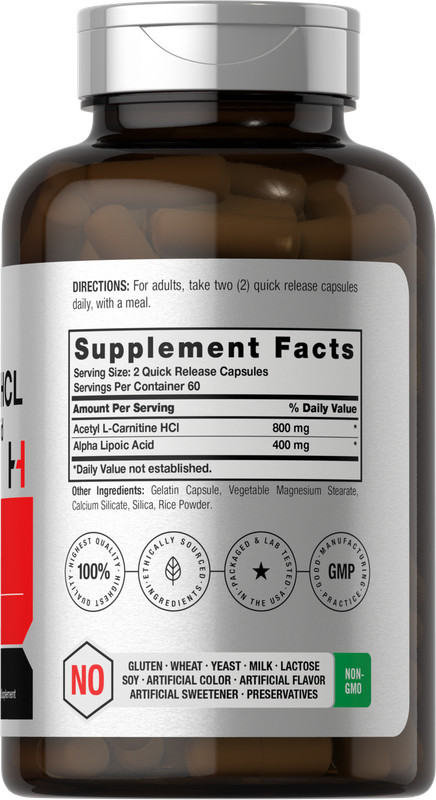 Acetyl L Carnitine HCL & Alpha Lipoic Acid 1200mg | 120 Capsules | by Horbaach gallery