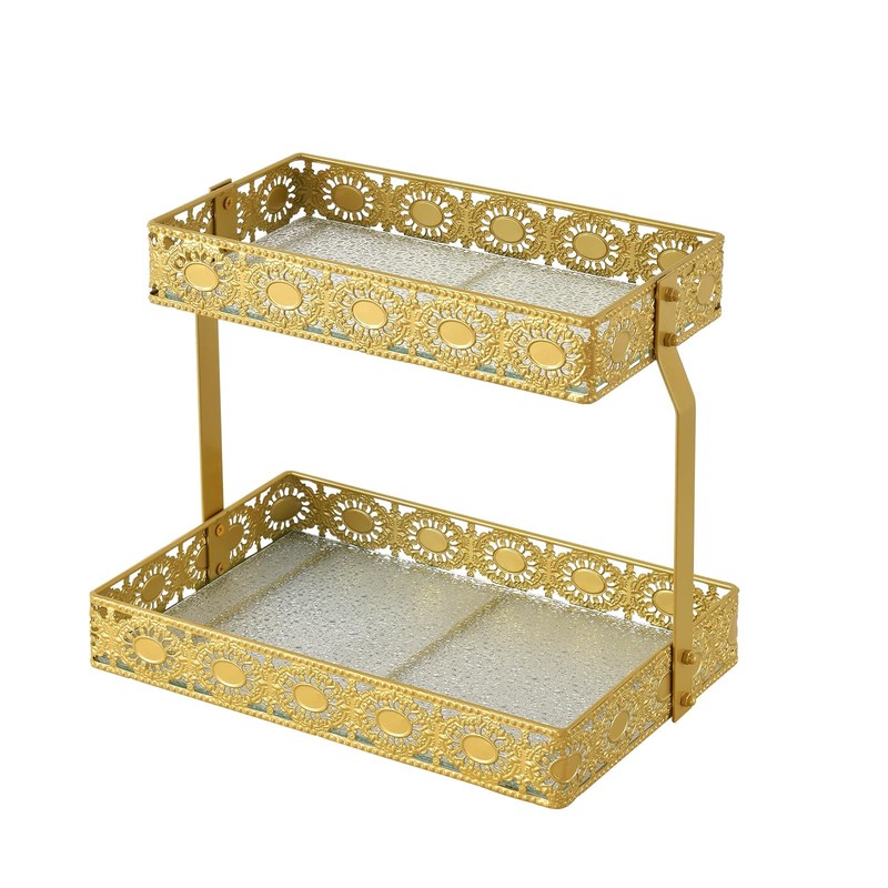 -Two Layer Glass Storage Tray with Portable Dressing Table Skin Care Product …