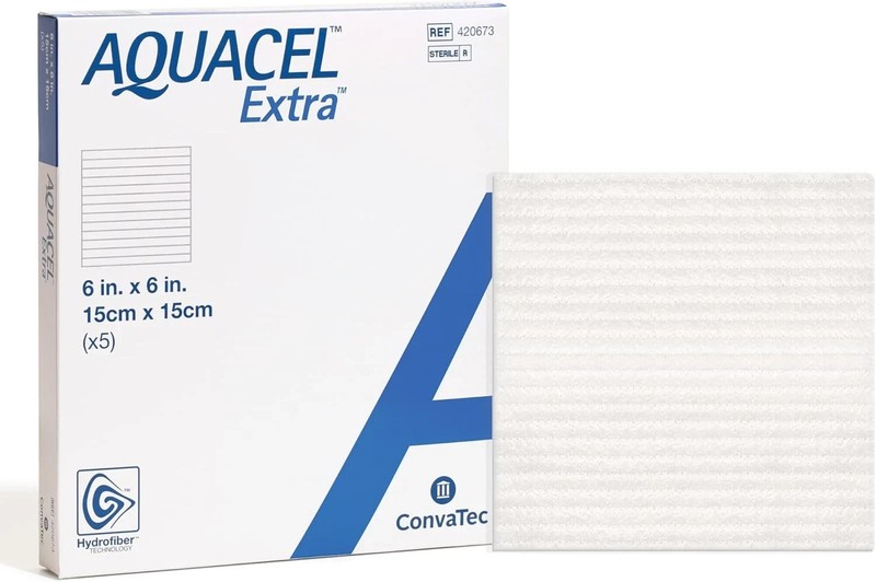 AQUACEL Extra 6″x6″ Hydrofiber Absorbant Dressing for Moderate to Highly Exuding